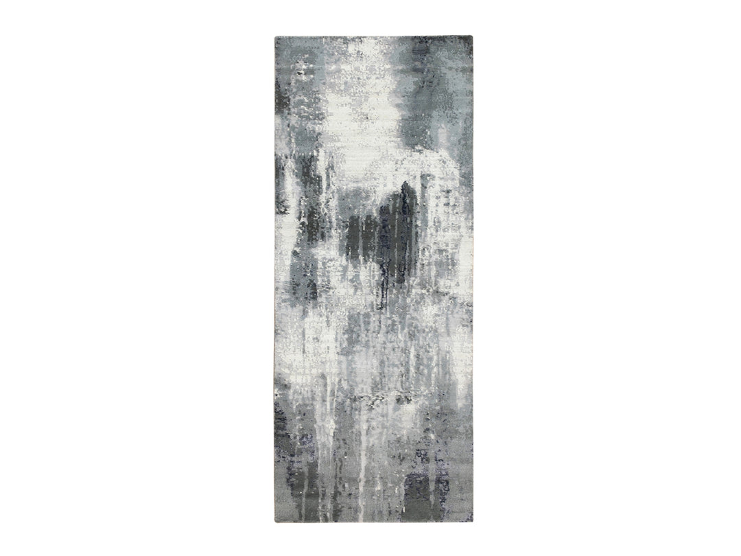 4'3" x 10'0" New Hand Knotted Grey Wool & Silk Runner Oriental Rug - MOA10262024