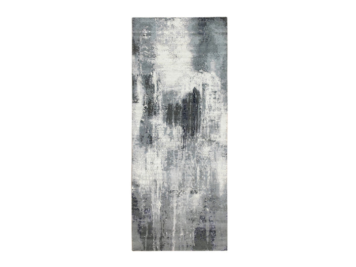 4'3" x 10'0" New Hand Knotted Grey Wool & Silk Runner Oriental Rug - MOA10262024
