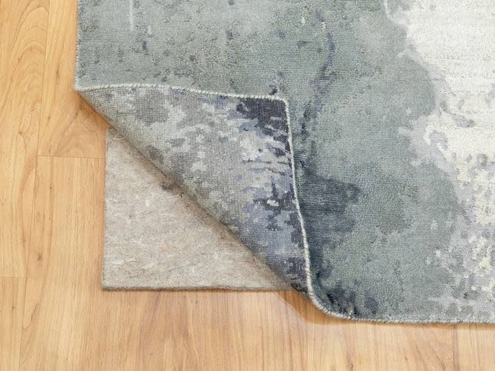 4'3" x 10'0" New Hand Knotted Grey Wool & Silk Runner Oriental Rug - MOA10262024