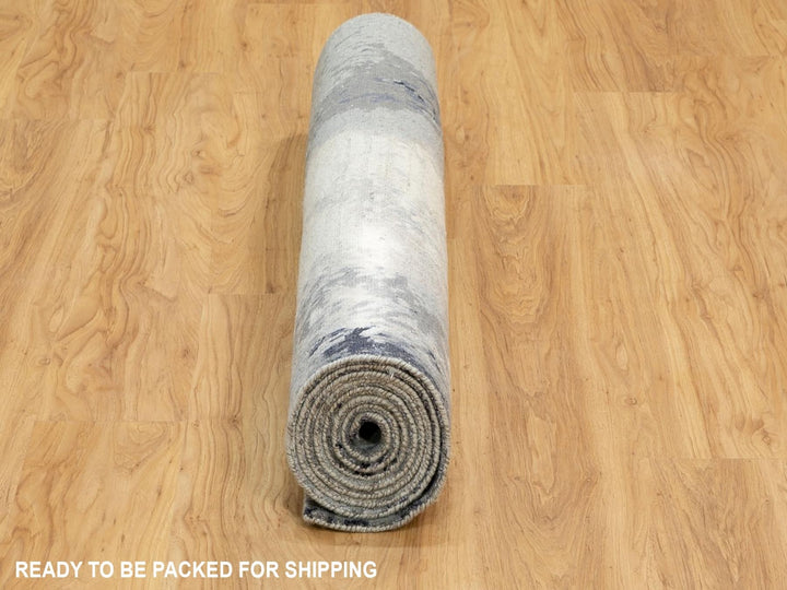 4'3" x 10'0" New Hand Knotted Grey Wool & Silk Runner Oriental Rug - MOA10262024