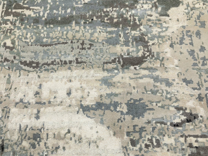 4'1" x 10'0" New Hand Knotted Grey Wool & Silk Runner Oriental Rug - MOA10262025