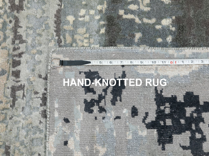 4'1" x 10'0" New Hand Knotted Grey Wool & Silk Runner Oriental Rug - MOA10262025