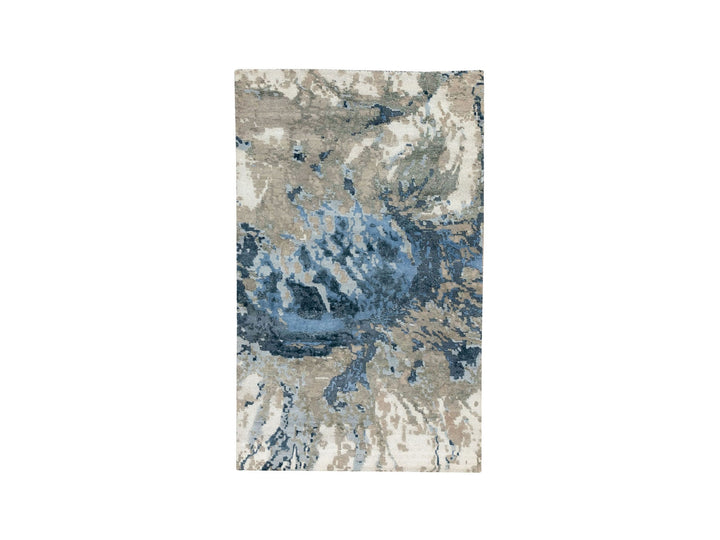 3'1" x 5'0" New Hand Knotted Blue Wool & Silk Rectangle Oriental Rug - MOA10262028