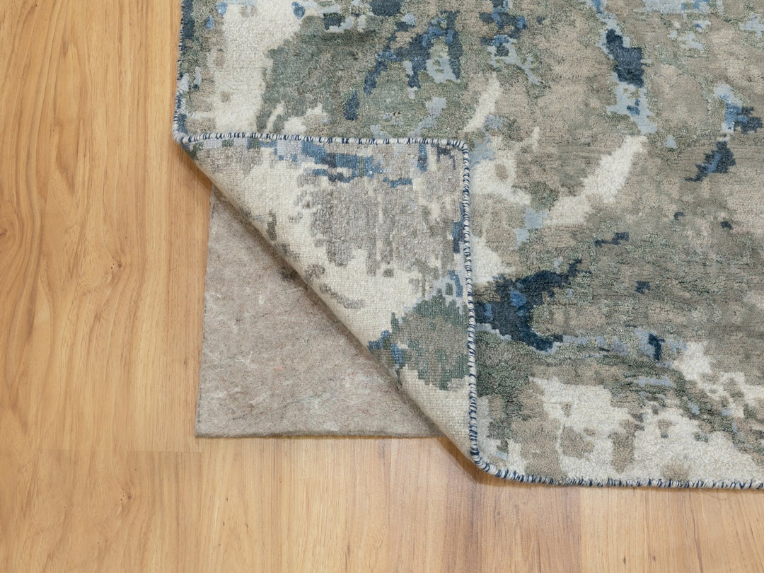 3'1" x 5'0" New Hand Knotted Blue Wool & Silk Rectangle Oriental Rug - MOA10262028