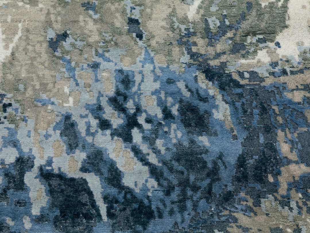 3'1" x 5'0" New Hand Knotted Blue Wool & Silk Rectangle Oriental Rug - MOA10262028