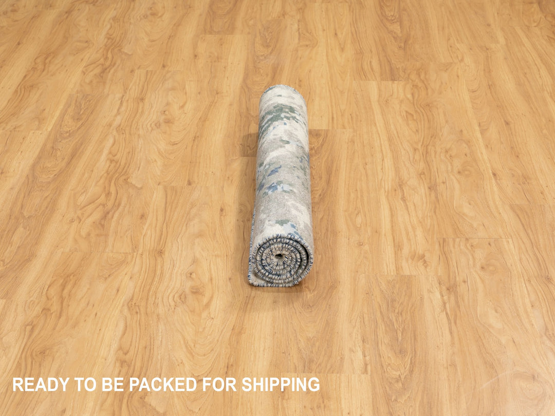 3'1" x 5'0" New Hand Knotted Blue Wool & Silk Rectangle Oriental Rug - MOA10262028