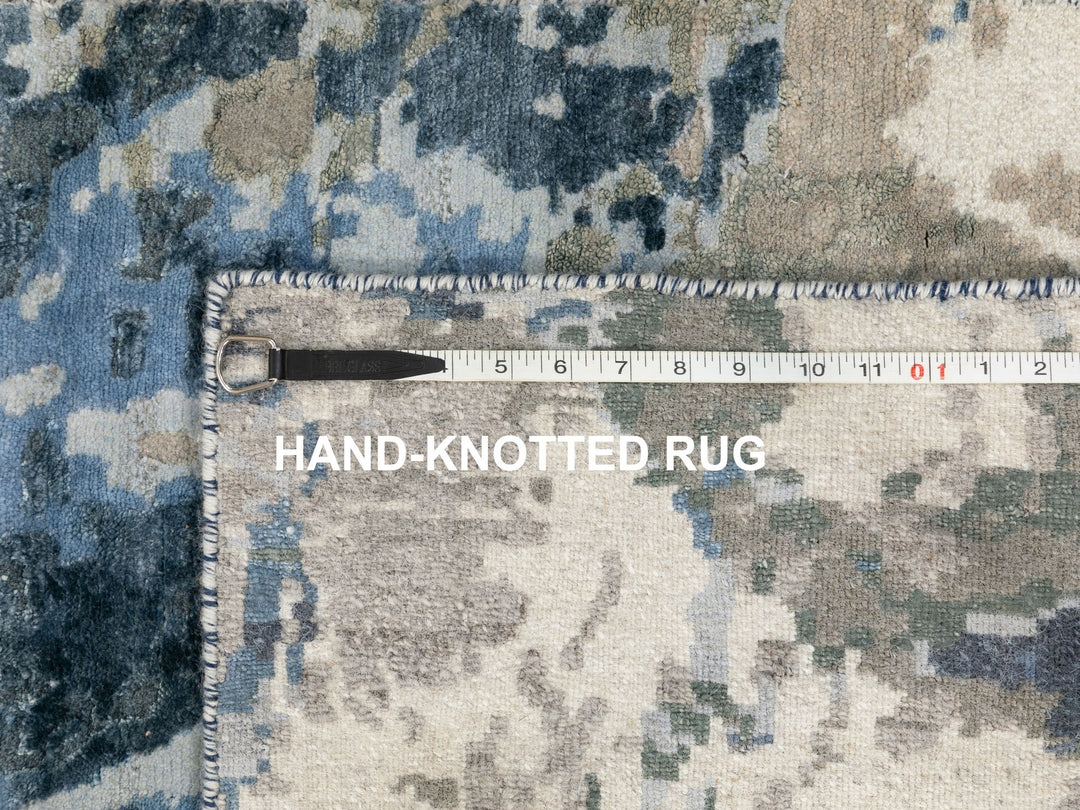 3'1" x 5'0" New Hand Knotted Blue Wool & Silk Rectangle Oriental Rug - MOA10262028