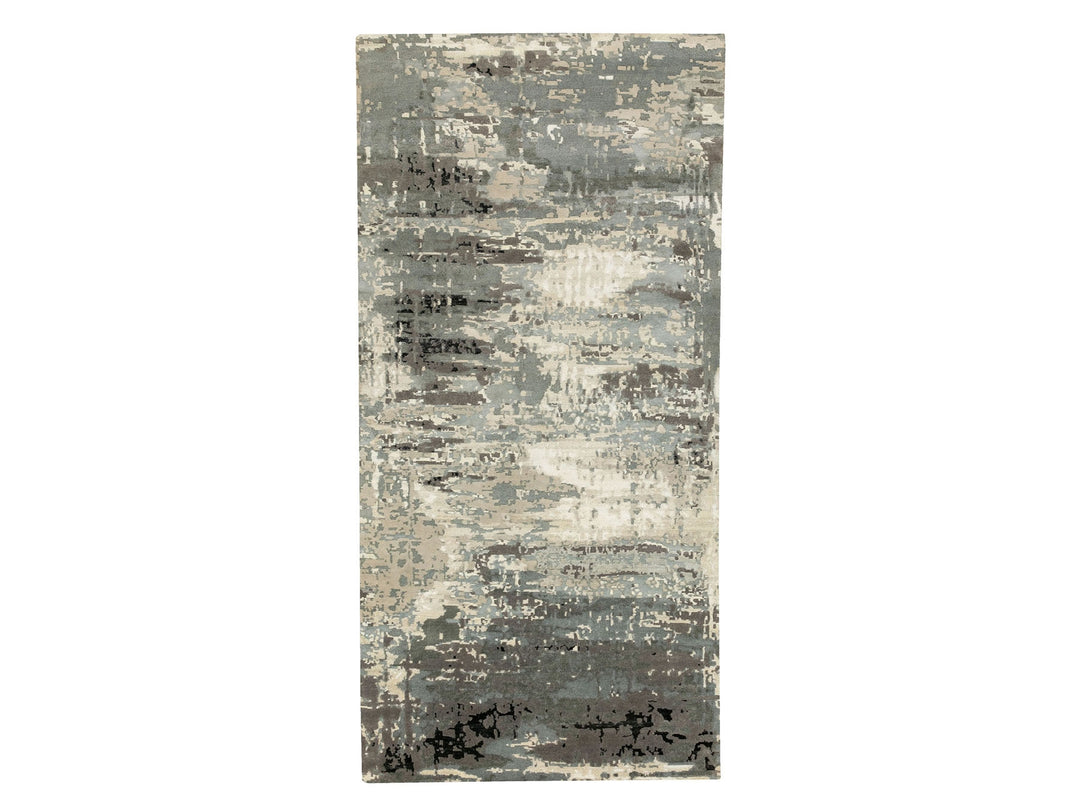 4'0" x 12'0" New Hand Knotted Grey Wool & Silk Runner Oriental Rug - MOA10262034