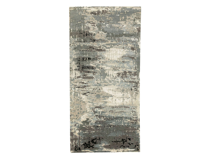4'0" x 12'0" New Hand Knotted Grey Wool & Silk Runner Oriental Rug - MOA10262034