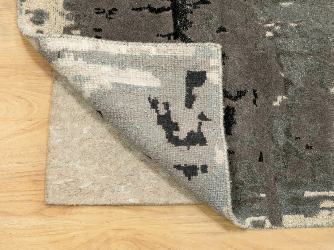 4'0" x 12'0" New Hand Knotted Grey Wool & Silk Runner Oriental Rug - MOA10262034