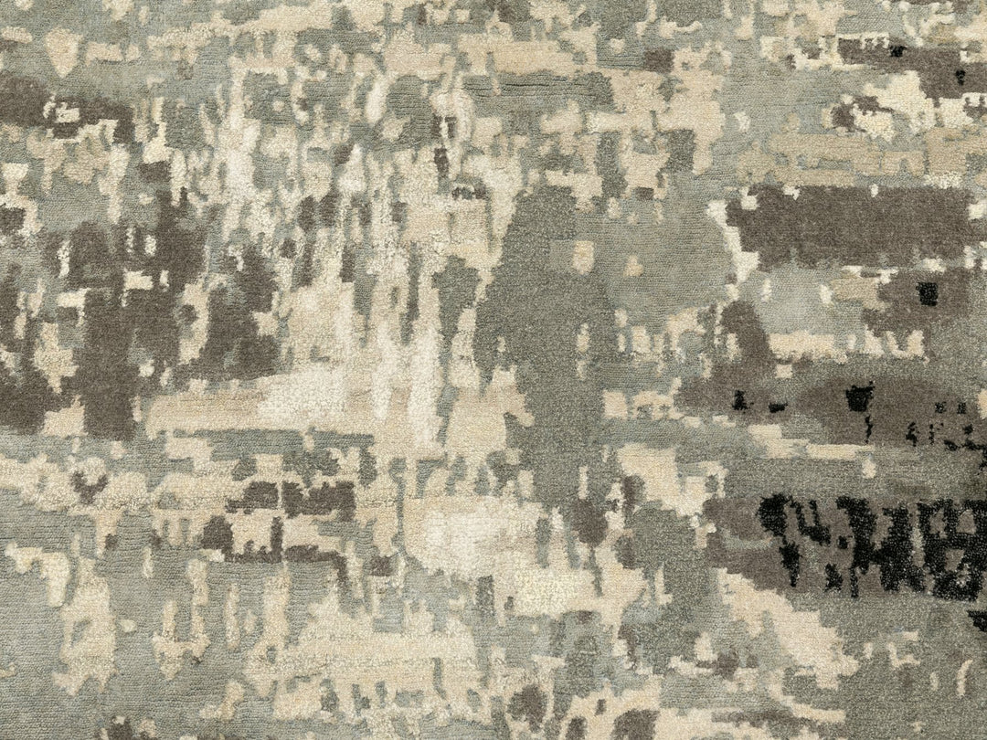 4'0" x 12'0" New Hand Knotted Grey Wool & Silk Runner Oriental Rug - MOA10262034