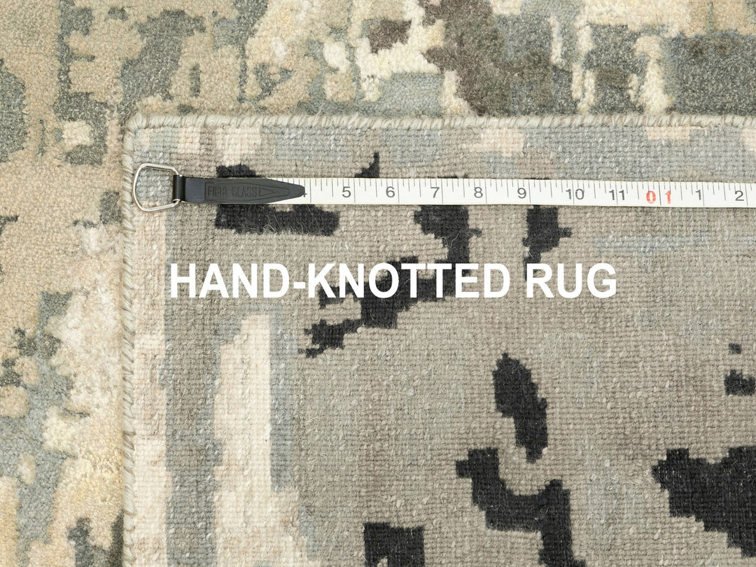 4'0" x 12'0" New Hand Knotted Grey Wool & Silk Runner Oriental Rug - MOA10262034