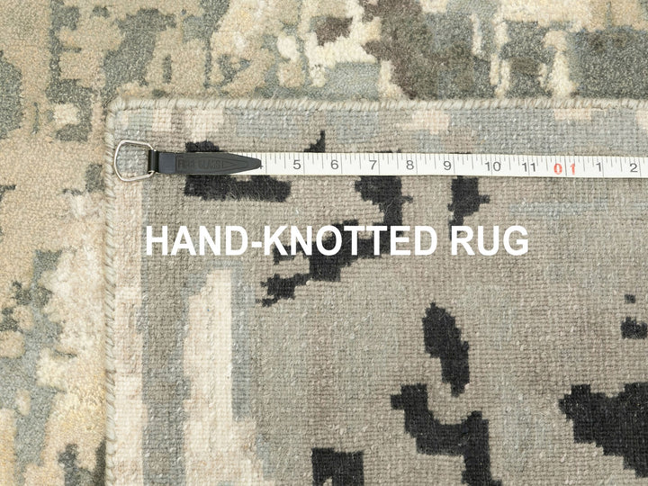 4'0" x 12'0" New Hand Knotted Grey Wool & Silk Runner Oriental Rug - MOA10262034