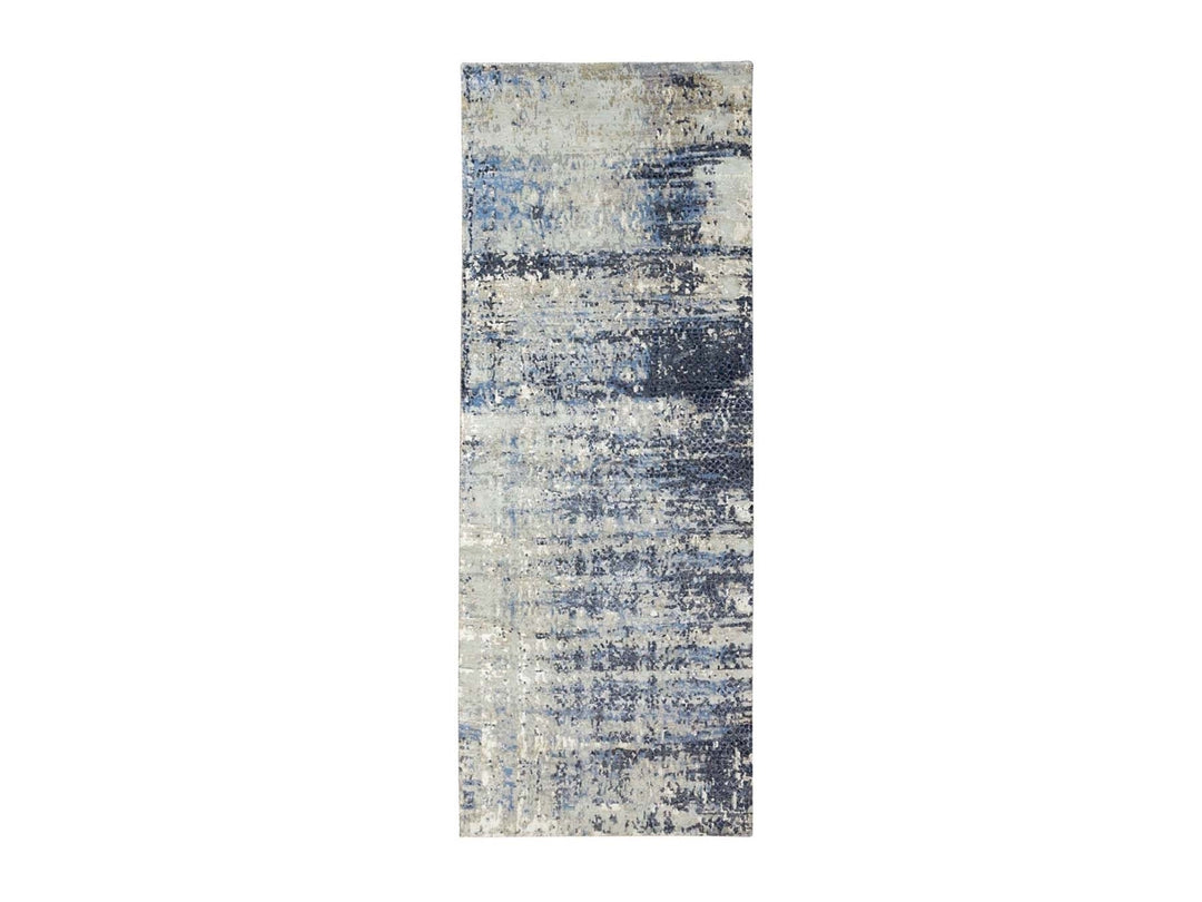 4'0" x 11'9" New Hand Knotted Grey Wool & Silk Runner Oriental Rug - MOA10262037