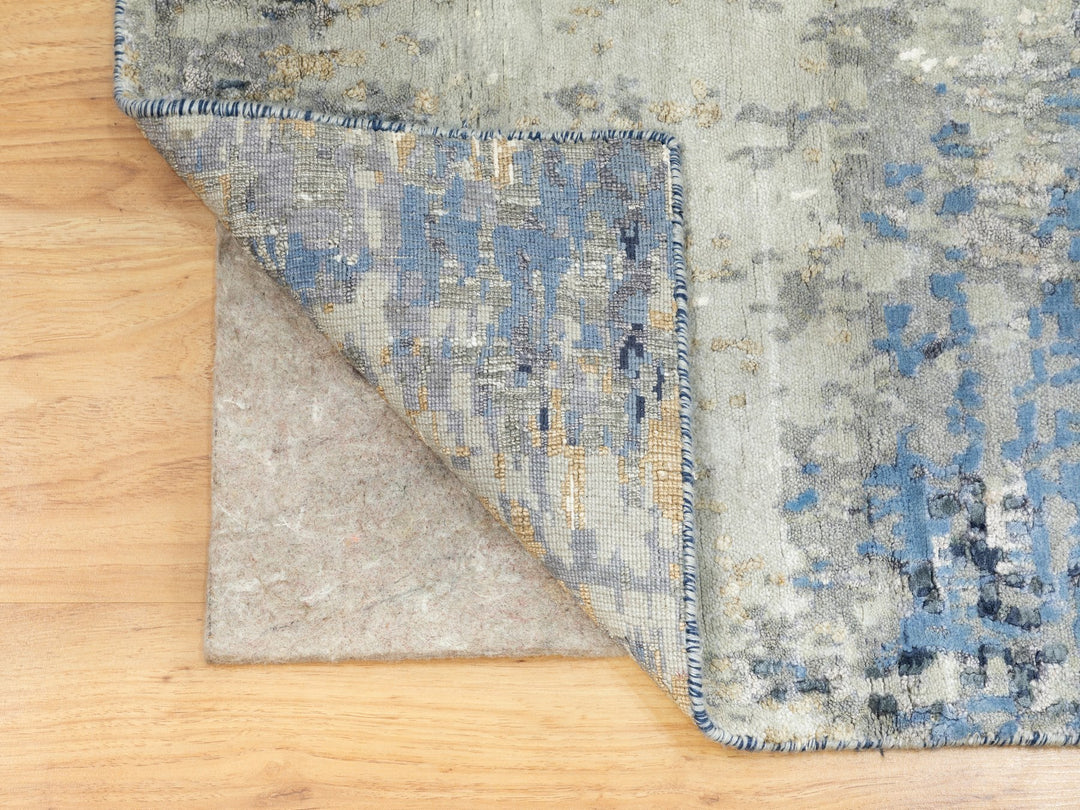 4'0" x 11'9" New Hand Knotted Grey Wool & Silk Runner Oriental Rug - MOA10262037