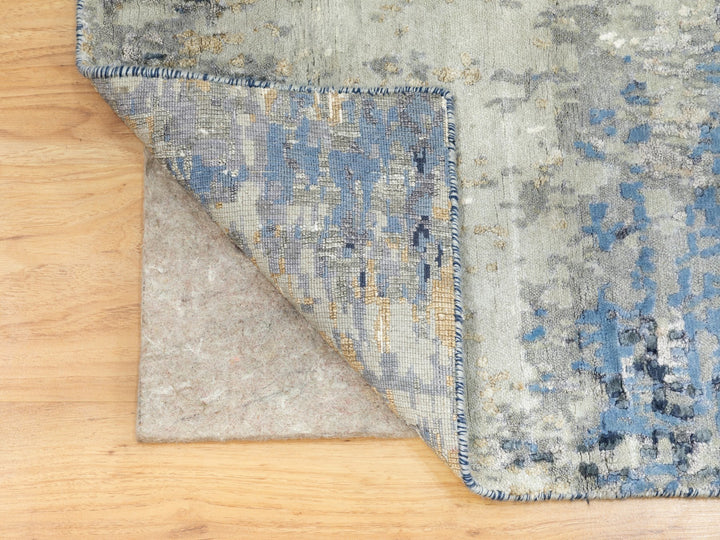 4'0" x 11'9" New Hand Knotted Grey Wool & Silk Runner Oriental Rug - MOA10262037