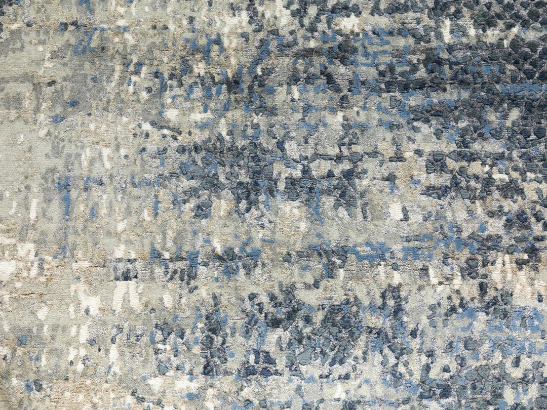 4'0" x 11'9" New Hand Knotted Grey Wool & Silk Runner Oriental Rug - MOA10262037