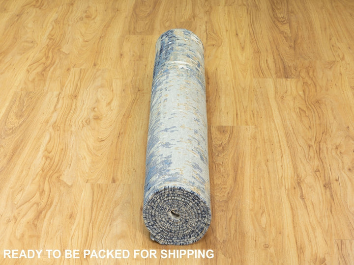 4'0" x 11'9" New Hand Knotted Grey Wool & Silk Runner Oriental Rug - MOA10262037