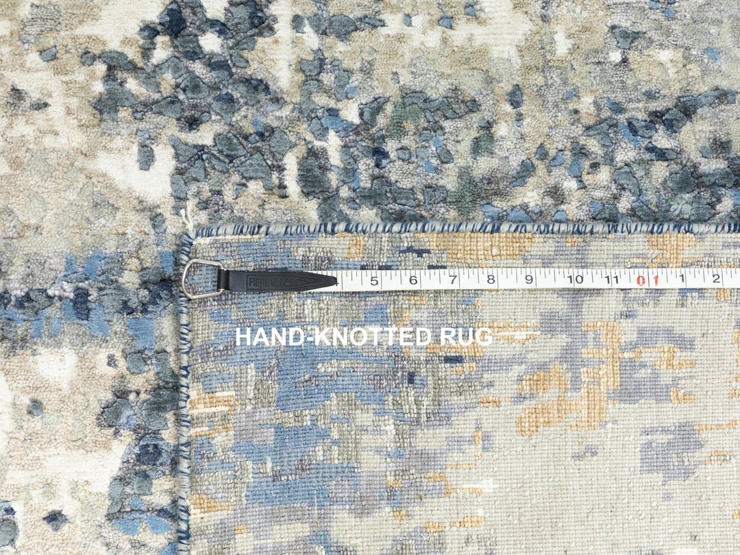 4'0" x 11'9" New Hand Knotted Grey Wool & Silk Runner Oriental Rug - MOA10262037
