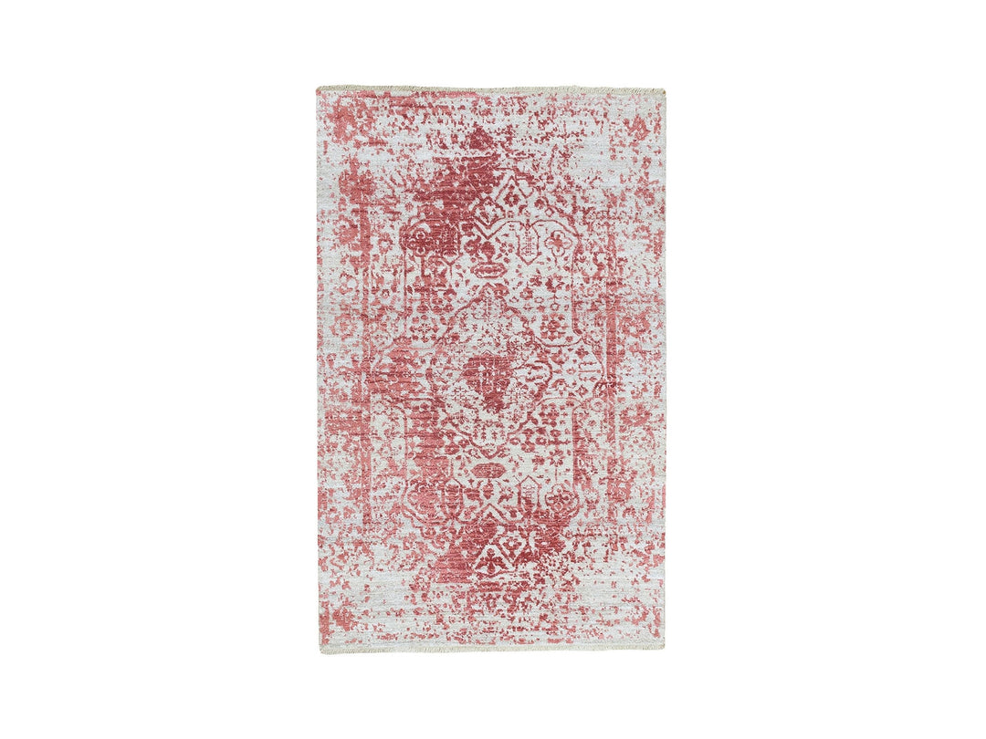 3'0" x 5'0" New Hand Knotted Pink Wool & Pure Silk Rectangle Oriental Rug - MOA10262043