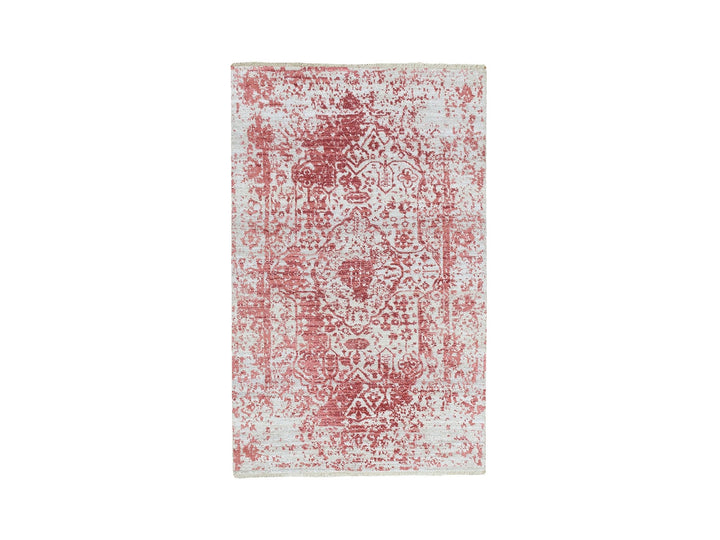 3'0" x 5'0" New Hand Knotted Pink Wool & Pure Silk Rectangle Oriental Rug - MOA10262043
