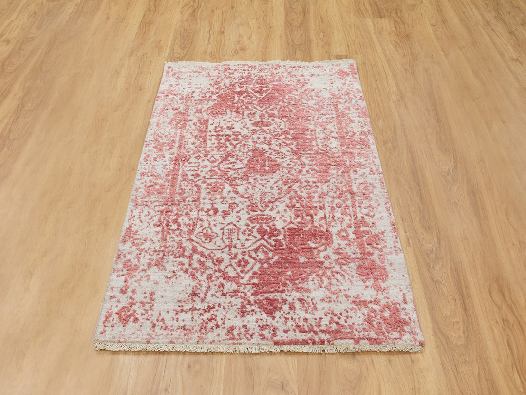 3'0" x 5'0" New Hand Knotted Pink Wool & Pure Silk Rectangle Oriental Rug - MOA10262043