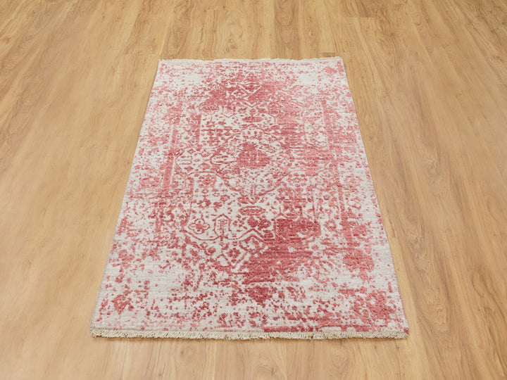 3'0" x 5'0" New Hand Knotted Pink Wool & Pure Silk Rectangle Oriental Rug - MOA10262043