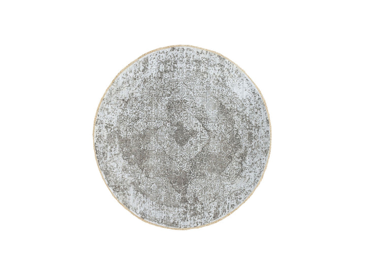 6'0" x 6'0" New Hand Knotted Grey Wool & Pure Silk Round Oriental Rug - MOA10262054