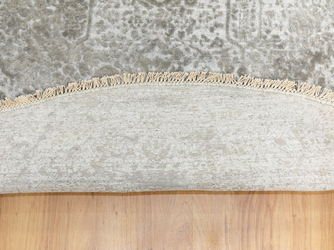 6'0" x 6'0" New Hand Knotted Grey Wool & Pure Silk Round Oriental Rug - MOA10262054