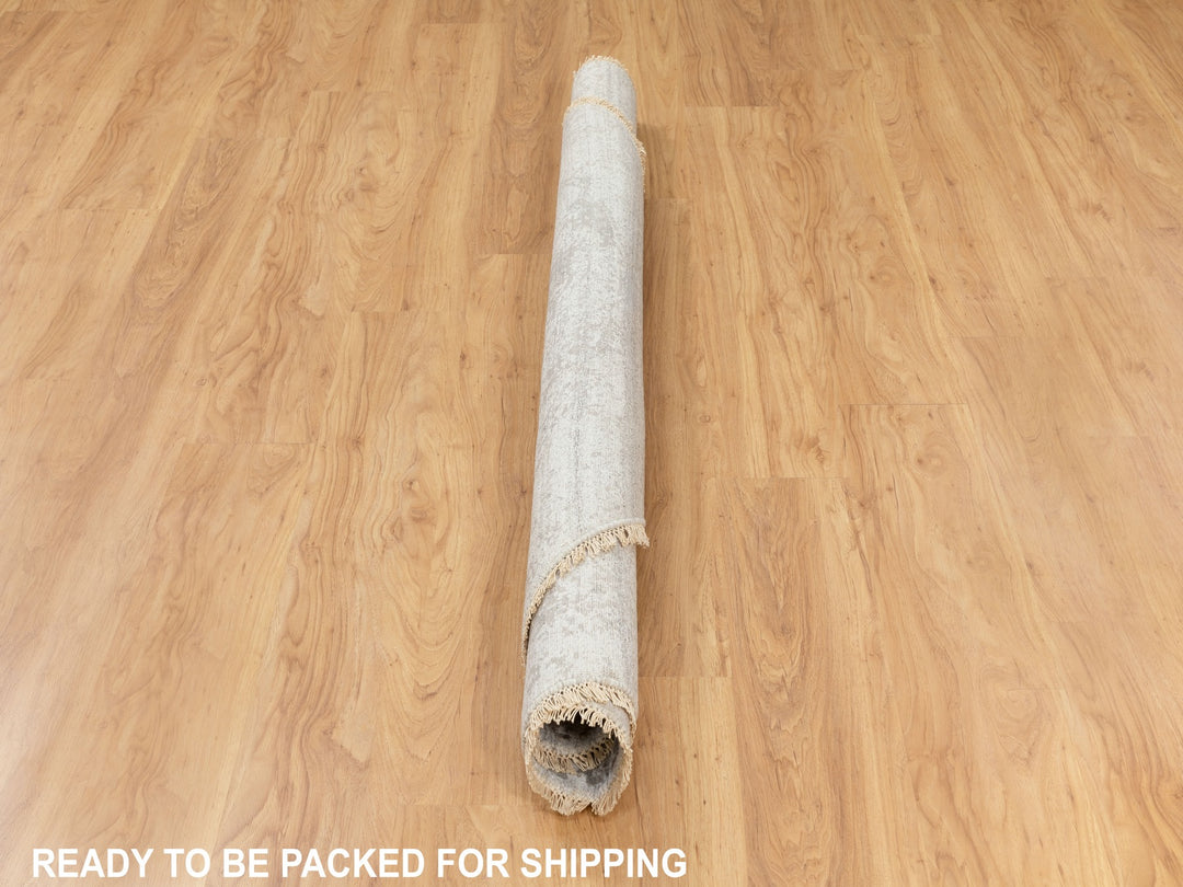 6'0" x 6'0" New Hand Knotted Grey Wool & Pure Silk Round Oriental Rug - MOA10262054