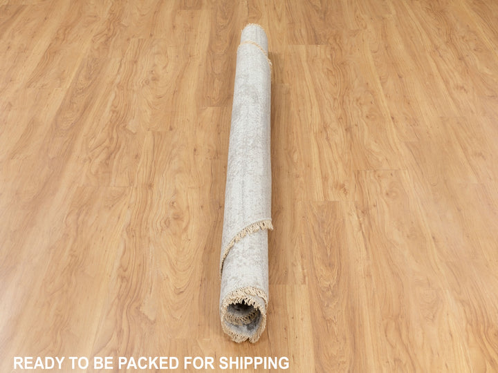 6'0" x 6'0" New Hand Knotted Grey Wool & Pure Silk Round Oriental Rug - MOA10262054