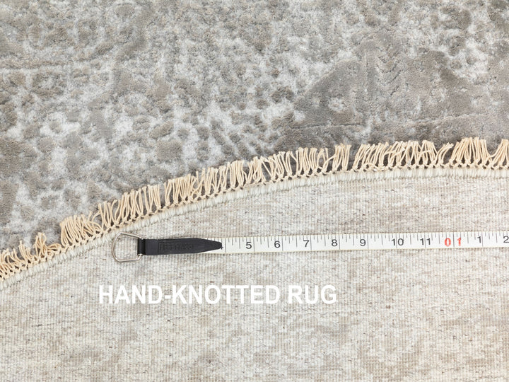 6'0" x 6'0" New Hand Knotted Grey Wool & Pure Silk Round Oriental Rug - MOA10262054