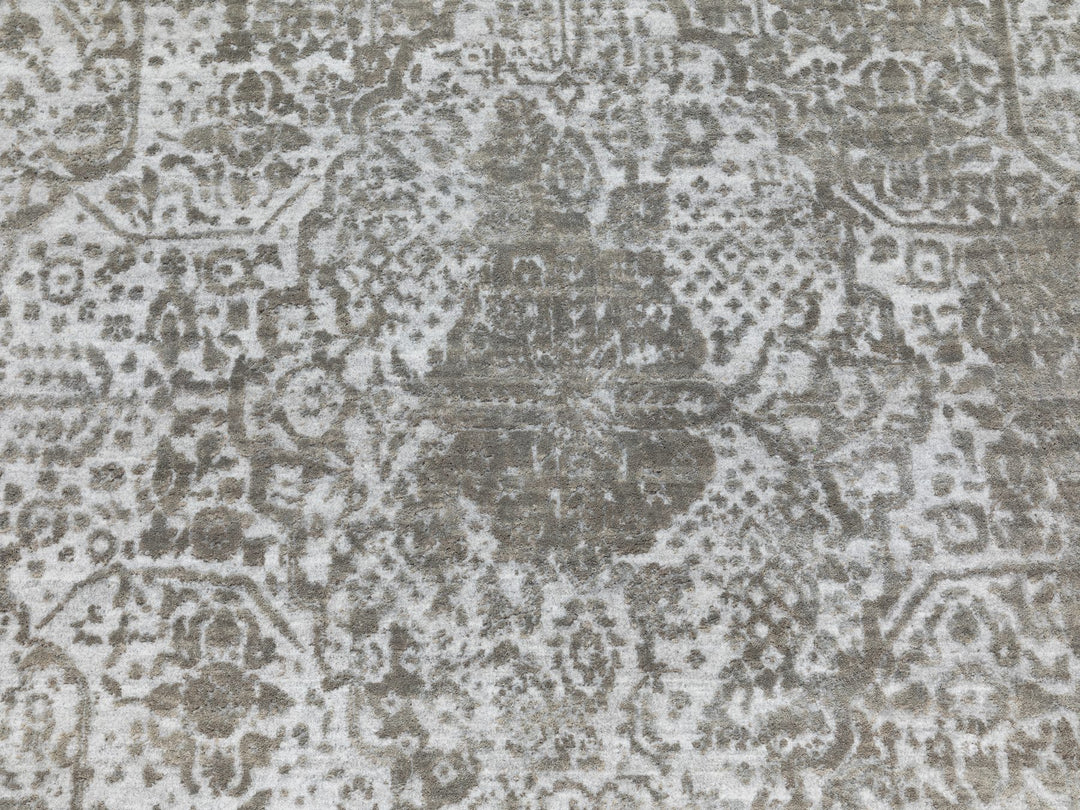 6'0" x 9'0" New Hand Knotted Grey Wool & Pure Silk Rectangle Oriental Rug - MOA10262057