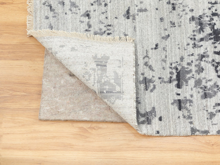 8'0" x 10'1" New Hand Knotted Grey Wool & Pure Silk Rectangle Oriental Rug - MOA10262058