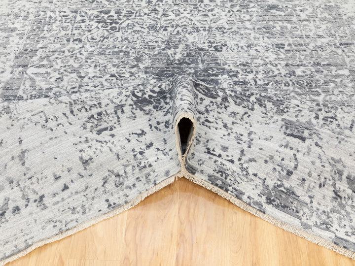 8'0" x 10'1" New Hand Knotted Grey Wool & Pure Silk Rectangle Oriental Rug - MOA10262058