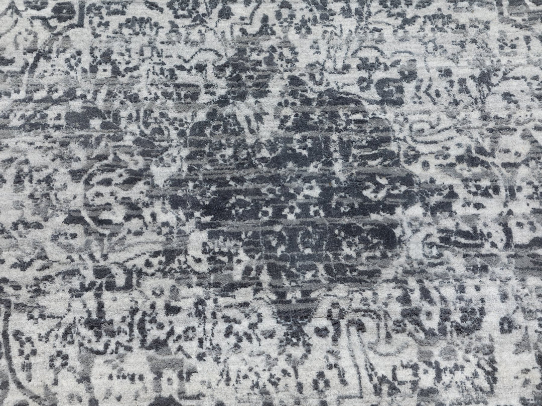 8'0" x 10'1" New Hand Knotted Grey Wool & Pure Silk Rectangle Oriental Rug - MOA10262058