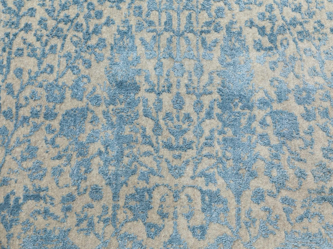 9'10" x 9'10" New Hand Loomed Blue Wool & Silk Round Oriental Rug - MOA10262066