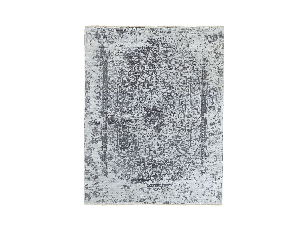 5'3" x 7'0" New Hand Knotted Grey Wool & Pure Silk Rectangle Oriental Rug - MOA10262068
