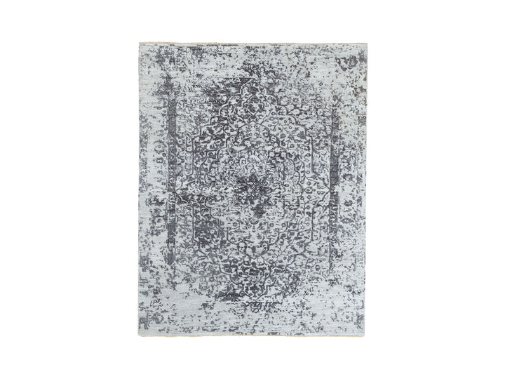 5'3" x 7'0" New Hand Knotted Grey Wool & Pure Silk Rectangle Oriental Rug - MOA10262068