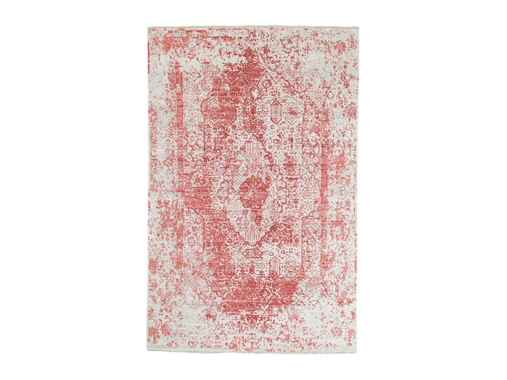 6'0" x 9'2" New Hand Knotted Pink Wool & Pure Silk Rectangle Oriental Rug - MOA10262069