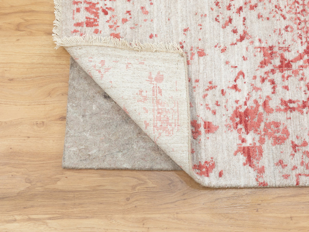 6'0" x 9'2" New Hand Knotted Pink Wool & Pure Silk Rectangle Oriental Rug - MOA10262069