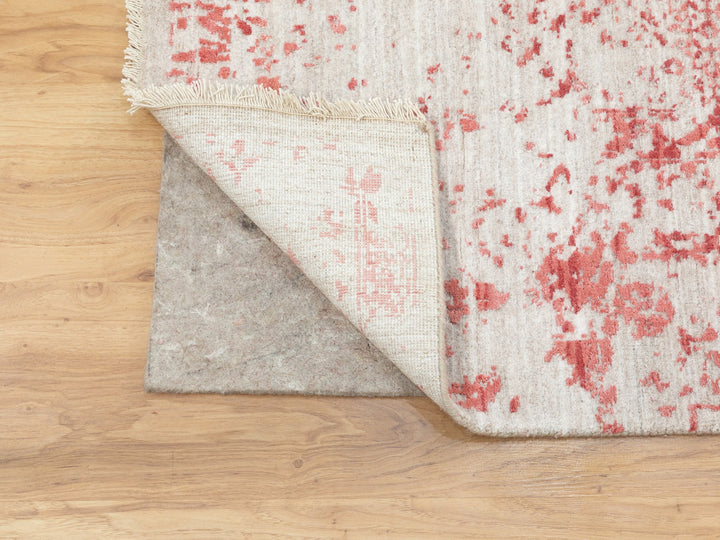 6'0" x 9'2" New Hand Knotted Pink Wool & Pure Silk Rectangle Oriental Rug - MOA10262069