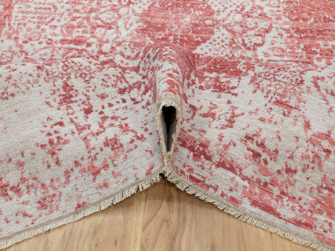 6'0" x 9'2" New Hand Knotted Pink Wool & Pure Silk Rectangle Oriental Rug - MOA10262069