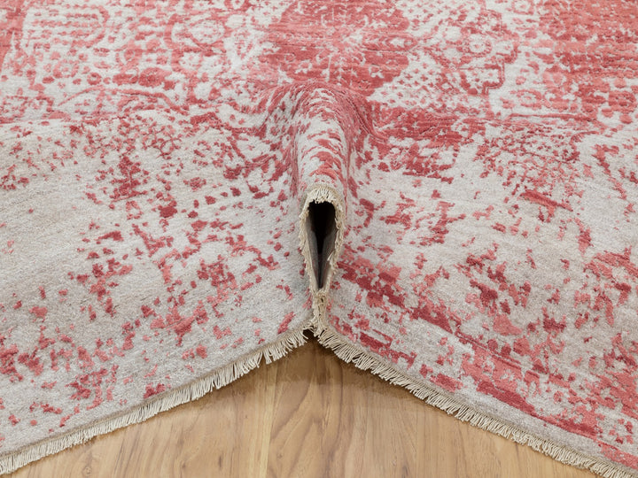 6'0" x 9'2" New Hand Knotted Pink Wool & Pure Silk Rectangle Oriental Rug - MOA10262069