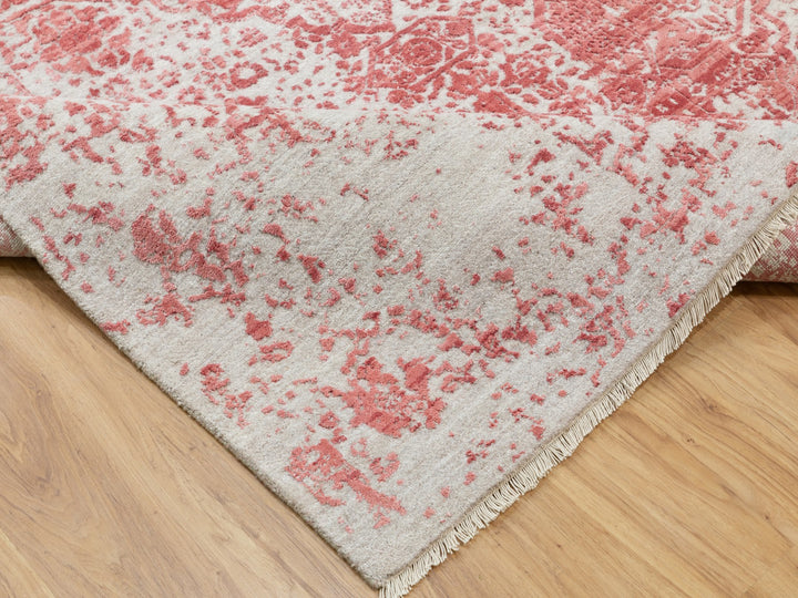 6'0" x 9'2" New Hand Knotted Pink Wool & Pure Silk Rectangle Oriental Rug - MOA10262069