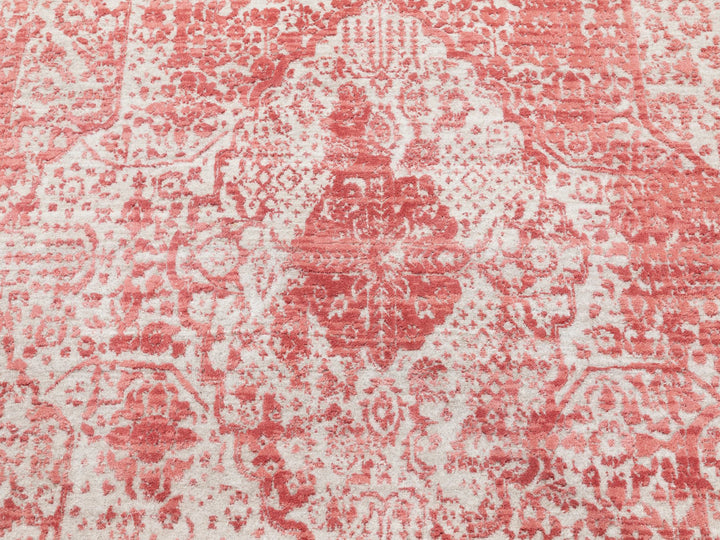 6'0" x 9'2" New Hand Knotted Pink Wool & Pure Silk Rectangle Oriental Rug - MOA10262069