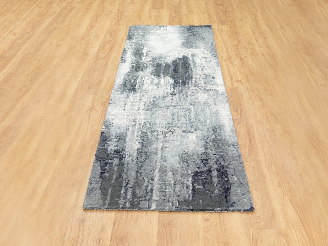 2'5" x 8'0" New Hand Knotted Ivory Wool & Silk Runner Oriental Rug - MOA10262070
