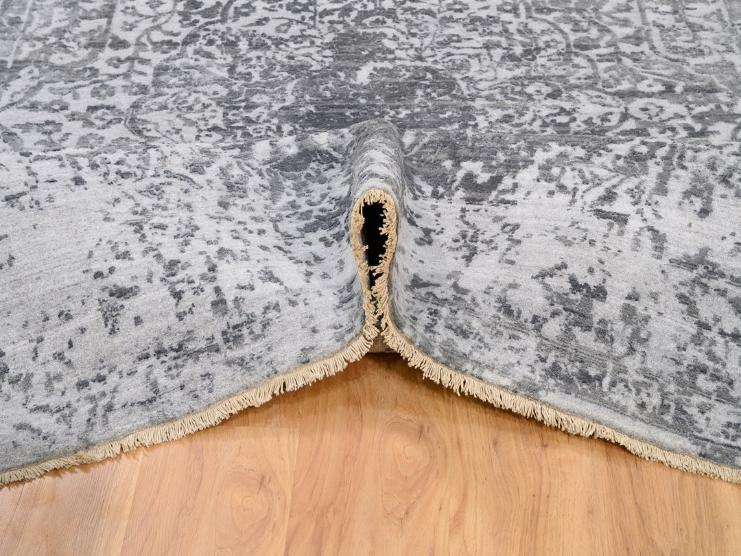 6'1" x 9'2" New Hand Knotted Grey Wool & Pure Silk Rectangle Oriental Rug - MOA10262094
