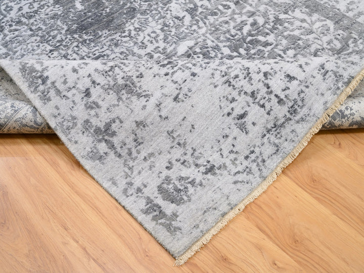 6'1" x 9'2" New Hand Knotted Grey Wool & Pure Silk Rectangle Oriental Rug - MOA10262094