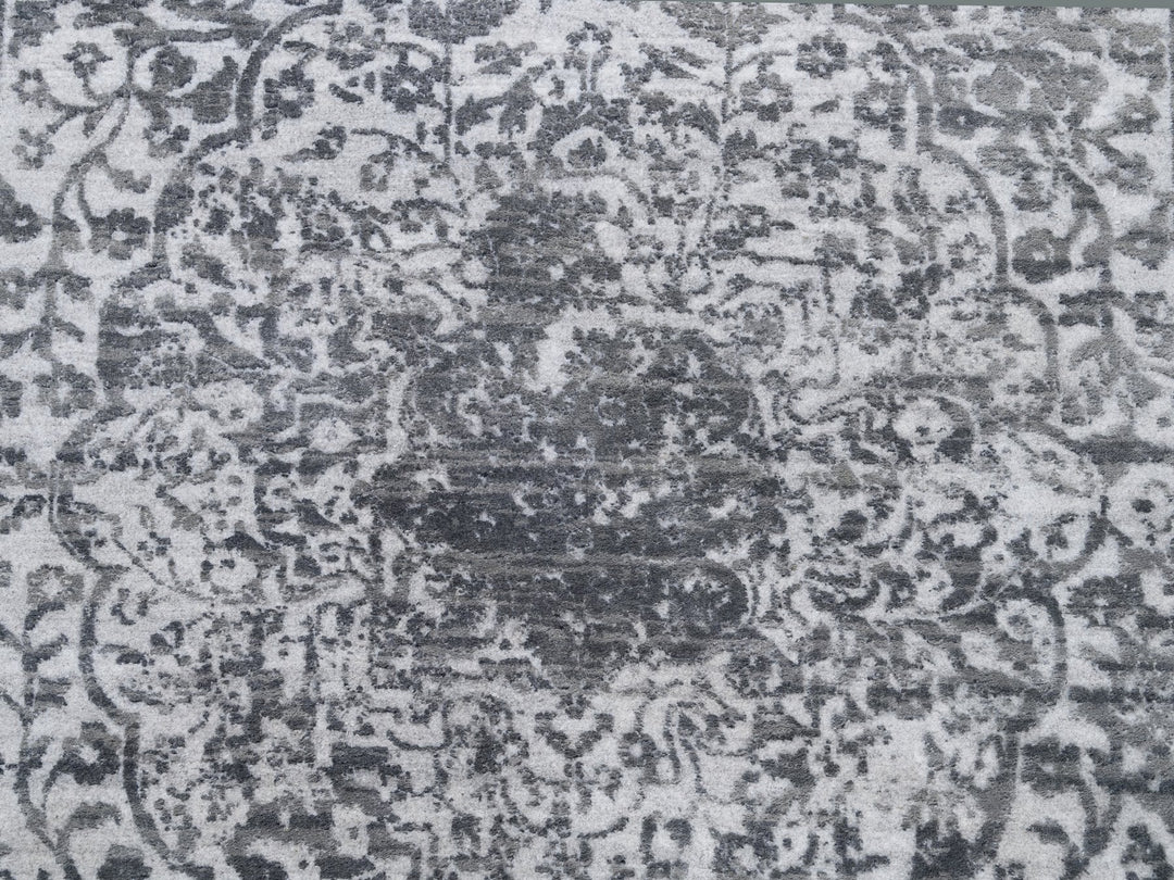 6'1" x 9'2" New Hand Knotted Grey Wool & Pure Silk Rectangle Oriental Rug - MOA10262094